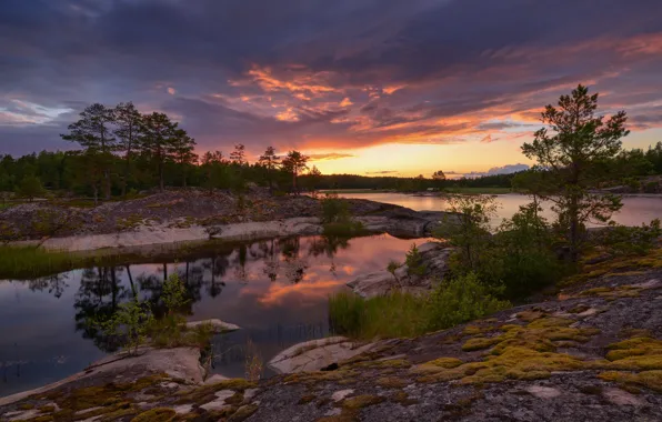 Landscape, nature, stones, Lake Ladoga, Karelia, Ladoga, white night, Maxim Evdokimov