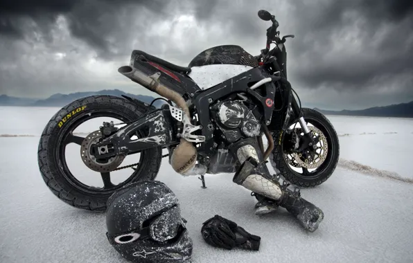 Picture snow, ice, art, motorcycle, helmet, Michal Salata