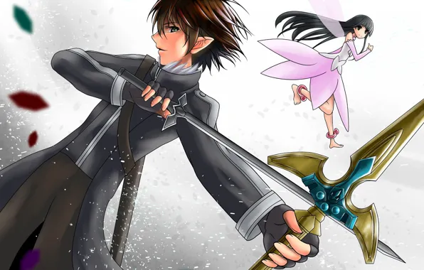 Elf, sword, anime, art, girl, guy, Sword art online, Sword Art Online