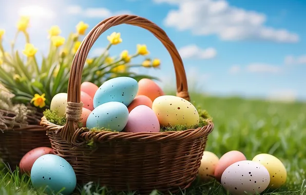 Picture flowers, eggs, spring, colorful, Easter, happy, flowers, spring