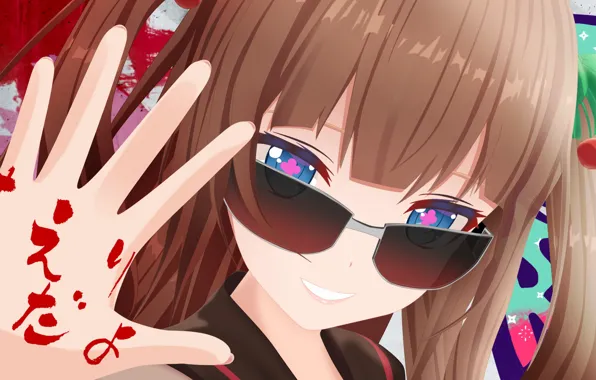 Girl, smile, hand, glasses, Virtual Youtuber, Virtual YouTuber, Chieri Kakyoin