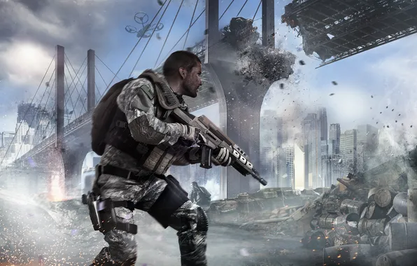 Picture bridge, the city, war, soldiers, Call of Duty Black Ops 2