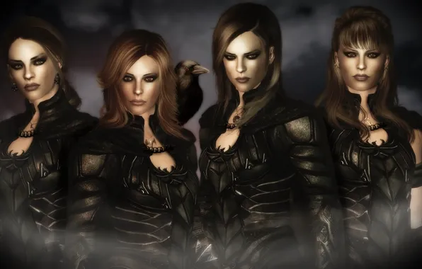 Girls, armor, Raven, Dark Angels, Skyrim