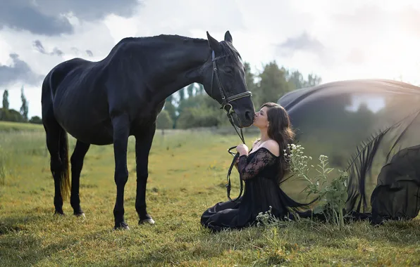 Picture summer, girl, nature, horse