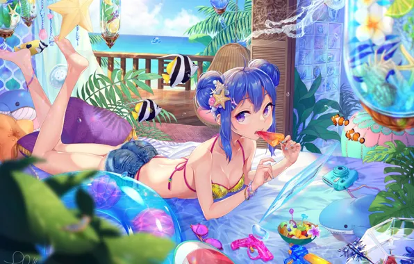 Girl, Medusa, Fish, Guns, Ice cream