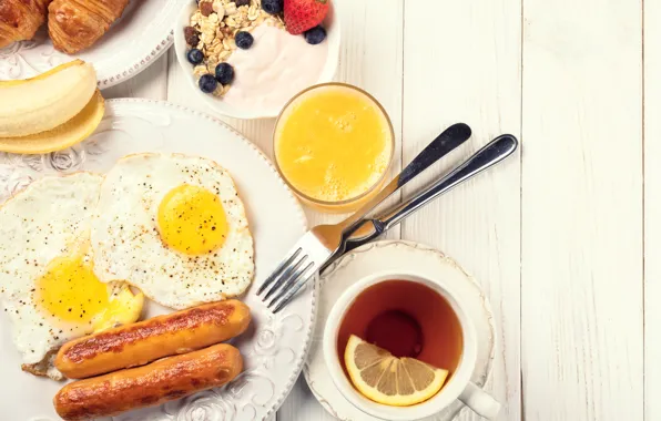 Picture berries, lemon, tea, food, Breakfast, juice, muesli, yogurt