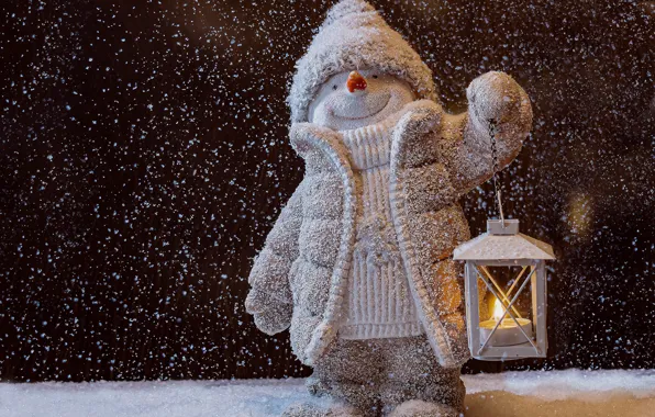 Winter, snow, holiday, toy, Christmas, lantern, New year, snowman