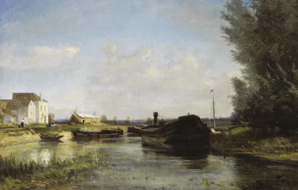 Picture landscape, river, boat, picture, 1869, Stanislas Lepine, Stanislas Lépine