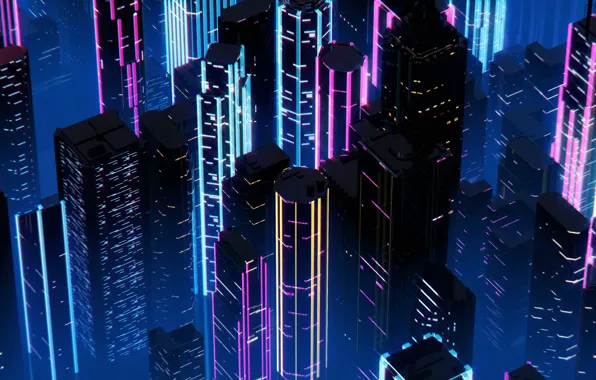 Picture Night, Music, The city, Neon, Background, Neon, Synth, Retrowave