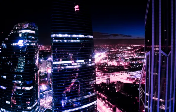 City, dark, light, summer, sky, deep, sunset, night