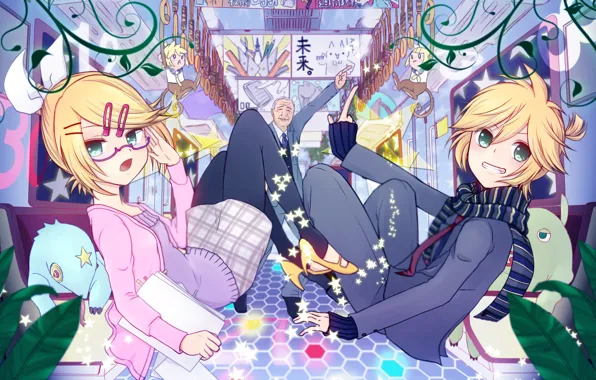 Girl, curls, male, guy, two, Vocaloid, Vocaloid, Kagamine Len