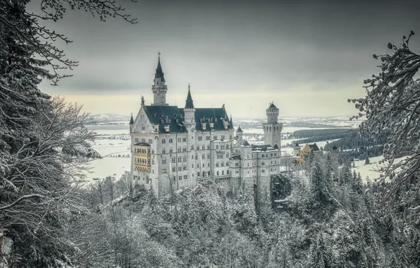 Winter, snow, castle, Neuschwanstein