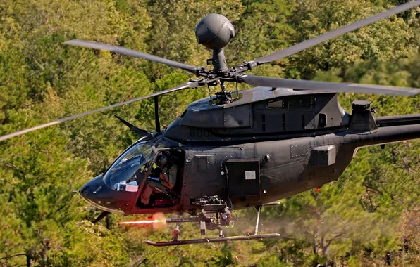 Picture fire, helicopter, Bell, Army, OH-58, Kiowa, Minigun, M134