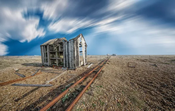 Road, field, house