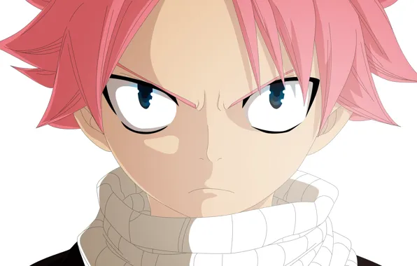 Look, face, white background, guy, Fairy Tail, Natsu Dragneel, Natsu Dragneel, by alexanj
