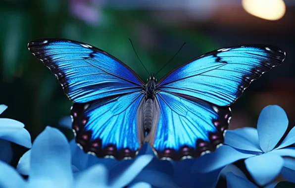 Macro, flowers, nature, butterfly, blue, AI art, neural network