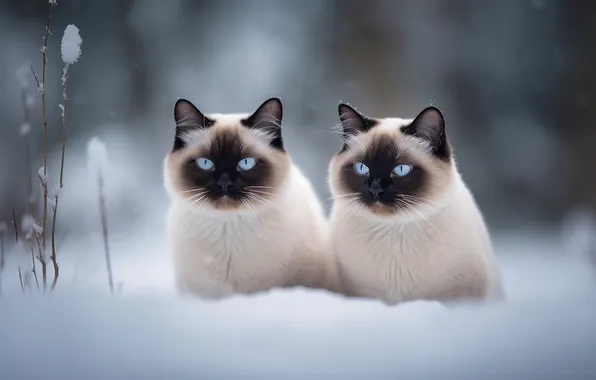 Winter, cat, cat, look, snow, cats, nature, cats