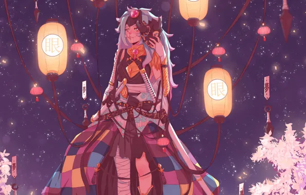 Night, Fantasy, Samurai, Fantasy, Katana, Samurai, Illustration, Athena