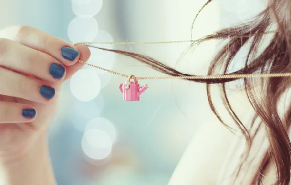 Girl, background, Wallpaper, mood, hand, brunette, pendant, lake