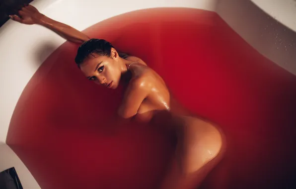 Chest, water, girl, pose, hair, wet, hands, bathroom