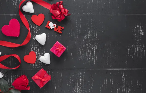Holiday, rose, Love, tape, gifts, hearts, valentine's day