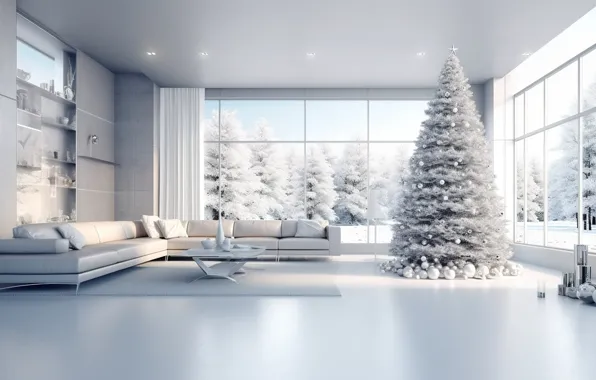 Winter, decoration, room, balls, tree, interior, New Year, Christmas