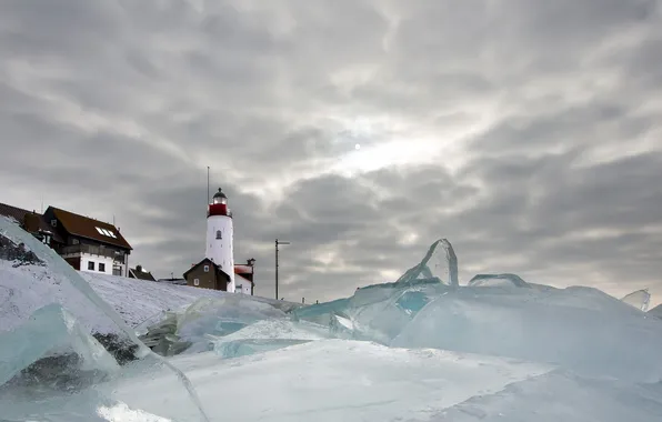 Winter, landscape, lighthouse