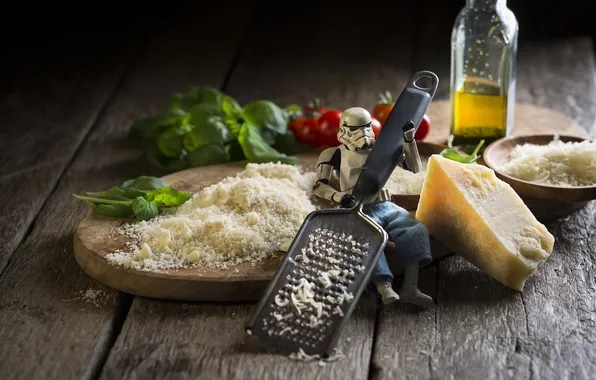 Table, toy, cheese, kitchen, Star wars, toy, tomatoes, Star wars