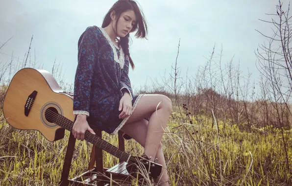 Picture girl, music, guitar, Asian