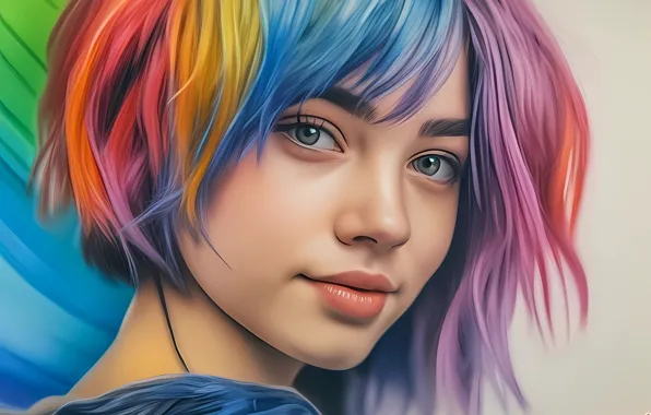 Girl, figure, pencils, generated, colored hair