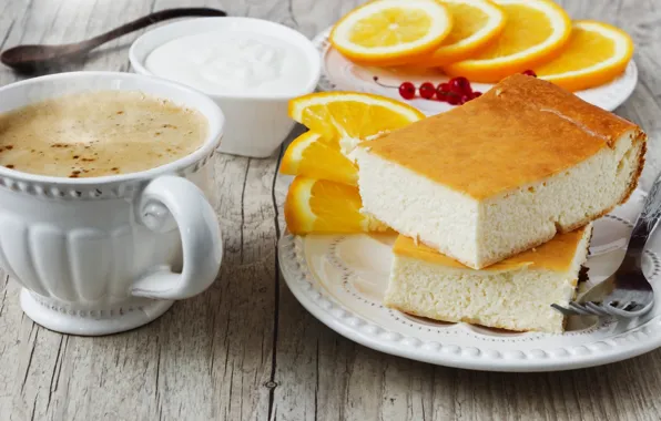 Picture coffee, orange, the cheesecake
