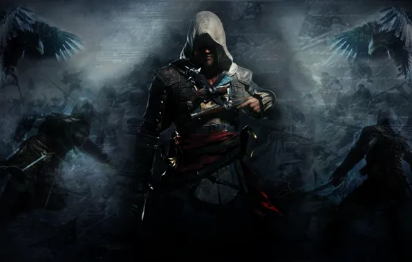 Weapons, the game, crows, battle, Edward Kenway, Assassin's Creed IV: Black Flag, Edward Kenway, kapishon