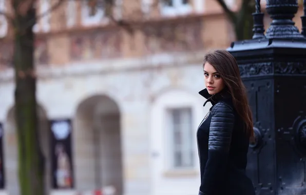 Look, girl, street, model, brunette, jacket, posing, Anita Sikorska