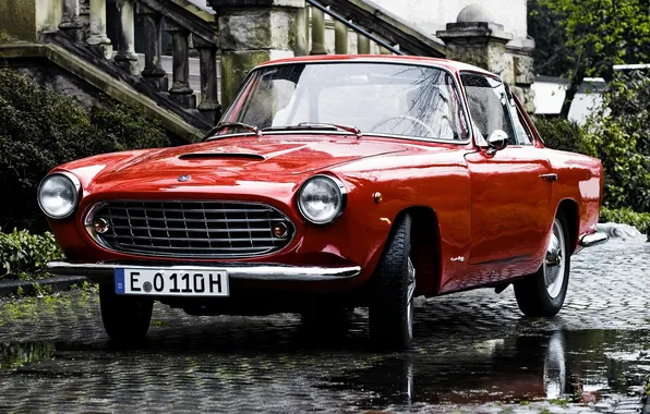 Red, reflection, background, coupe, puddle, ladder, classic, the front