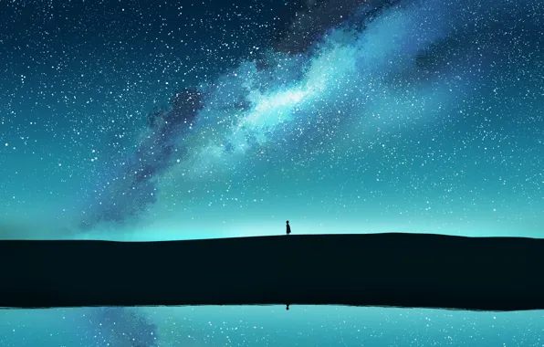 Water, girl, the milky way, postapokalipsis, by Gracile