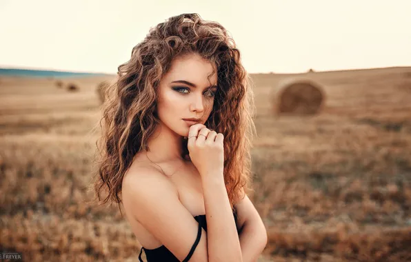 Field, grass, look, nature, portrait, makeup, Alina, horizon