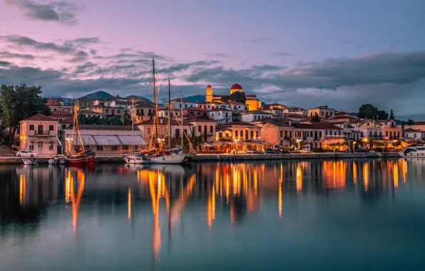 Picture sea, building, home, yachts, the evening, Greece, pier, Greece