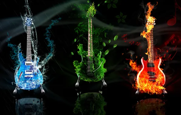 Water, fire, earth, element, guitar