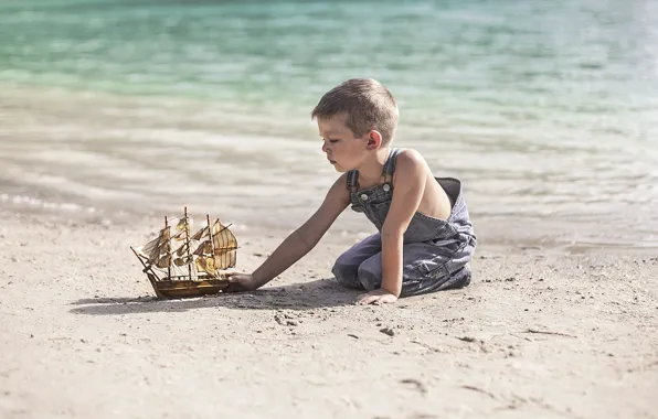 Shore, boy, boat