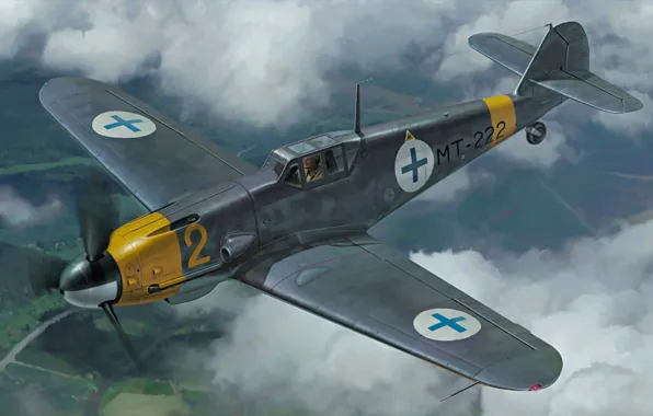 Picture war, art, painting, ww2, Messershmitt BF109G-2 Finnish Air Force