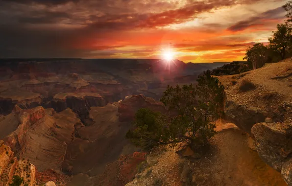 Picture rays, sunset, AZ, USA, Grand Canyon. the sun
