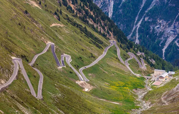 Picture road, mountains, home, highway, serpentine