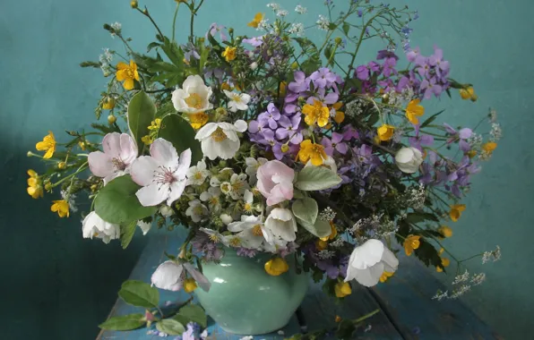 Bouquet, vase, wildflowers