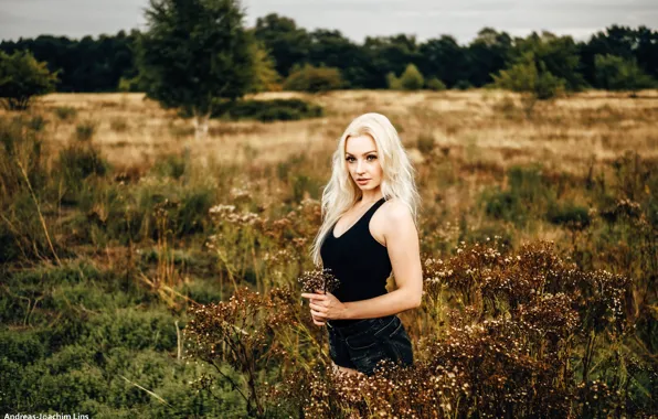 Field, grass, look, trees, pose, model, shorts, portrait