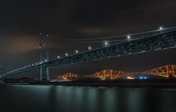 Picture night, bridge, lake