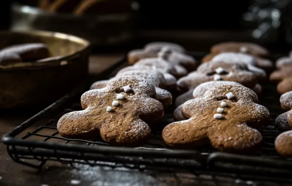 Men, grille, cookies, Christmas, New year, black background, figures, dessert