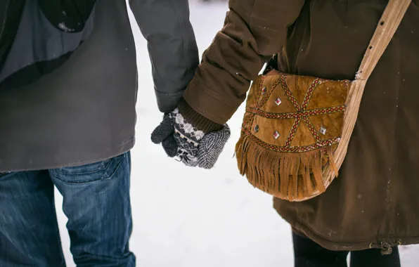 Hands, bag, lovers, mittens