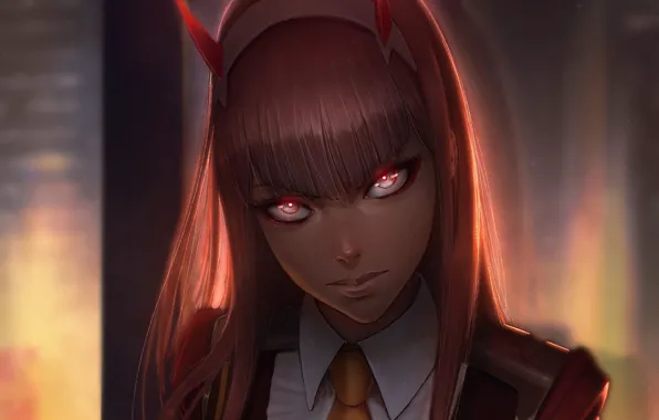 Look, girl, anime, art, horns, 002, Darling In The Frankxx, Cute in France