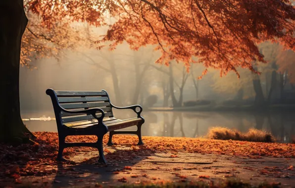 Picture autumn, leaves, bench, Park, nature, park, autumn, leaves