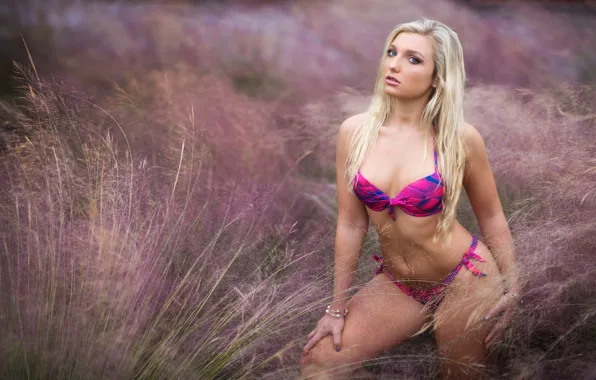 Field, swimsuit, summer, look, girl, model, body, figure